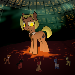 Size: 3000x3000 | Tagged: safe, artist:superderpybot, oc, oc only, earth pony, pony, allied mastercomputer, detailed background, earth pony oc, i have no mouth and i must scream, male, necktie, open mouth, ponified, sitting, stallion, tie