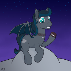 Size: 700x700 | Tagged: safe, artist:flyingsaucer, oc, oc:flying saucer, bat pony, bat pony oc, collar, male, stallion, ufo