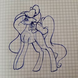 Size: 1080x1080 | Tagged: safe, artist:tessa_key_, derpibooru import, oc, oc only, earth pony, pony, earth pony oc, eyelashes, graph paper, hat, lineart, solo, traditional art