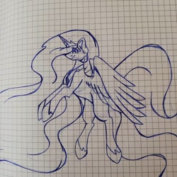Size: 1080x1080 | Tagged: safe, artist:tessa_key_, derpibooru import, princess celestia, alicorn, pony, eyelashes, female, graph paper, hoof shoes, horn, jewelry, lineart, mare, peytral, rearing, solo, tiara, traditional art, wings