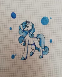 Size: 1080x1350 | Tagged: safe, artist:tessa_key_, derpibooru import, oc, oc only, earth pony, pony, colored hooves, earth pony oc, eyelashes, female, graph paper, mare, raised hoof, raised leg, smiling, solo, traditional art