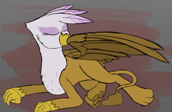 Size: 2868x1865 | Tagged: safe, artist:somber, derpibooru import, gilda, griffon, colored, colored sketch, female, flat colors, grooming, lying down, paws, preening, sketch, solo, underpaw