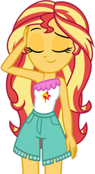 Size: 1024x1866 | Tagged: safe, artist:emeraldblast63, derpibooru import, sunset shimmer, equestria girls, adorasexy, bare shoulders, clothes, clothes swap, cute, sexy, shorts, sleeveless, spring break, strapless