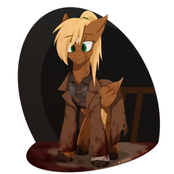 Size: 1200x1200 | Tagged: safe, derpibooru import, oc, oc only, oc:threnody, pegasus, pony, fallout equestria, fallout equestria: speak, blood, dirt, fanfic art, pegasus oc