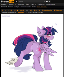 Size: 762x923 | Tagged: safe, derpibooru import, screencap, twilight sparkle, twilight sparkle (alicorn), alicorn, pony, blushing, butt, cute, dock, ear fluff, ears, female, floppy ears, humor, looking at you, looking back, looking back at you, mare, plot, screenshots, simple background, solo, twibutt, white background