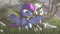 Size: 1920x1080 | Tagged: safe, artist:christian69229, derpibooru import, oc, oc only, oc:eminence bloom, oc:flushie, pegasus, pony, 3d, collar, female, grooming, looking at each other, mare, preening, source filmmaker