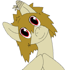 Size: 1123x1080 | Tagged: safe, artist:kannibalpirate, derpibooru import, pegasus, pony, bandage, colt, looking at you, lostpony.txt, male, red eyes, red helper, smiling