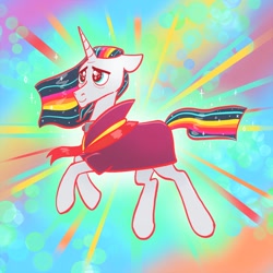 Size: 2048x2048 | Tagged: safe, artist:pfeffaroo, derpibooru import, chancellor neighsay, pony, unicorn, abstract background, april fools, rainbow power, solo