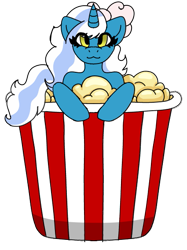 Size: 425x567 | Tagged: safe, artist:flameclawdacat, derpibooru import, oc, oc:fleurbelle, alicorn, alicorn oc, bow, female, food, golden eyes, hair bow, horn, mare, popcorn, popcorn box, simple background, transparent background, wings