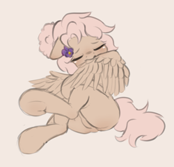 Size: 3011x2897 | Tagged: safe, artist:parfait, derpibooru import, oc, oc only, oc:mary jane, pegasus, pony, female, flower, flower in hair, grooming, mare, preening, sitting, solo