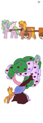 Size: 780x2240 | Tagged: safe, artist:schumette14, derpibooru import, oc, oc:lustre elstar, oc:mariguette, dragon, hybrid, unicorn, apple, food, intertwined trees, magical lesbian spawn, next generation, offspring, parent:applejack, parent:holy dash, parent:spike, parent:twilight sparkle, parents:spikedash, parents:twijack, story in the source, story included, tree