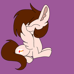 Size: 1378x1378 | Tagged: safe, artist:circuspaparazzi5678, derpibooru import, oc, oc:breanna, pegasus, pony, cute, grooming, preening, purple background, simple background, smiling, solo