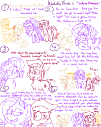 Size: 4779x6013 | Tagged: safe, artist:adorkabletwilightandfriends, derpibooru import, coco pommel, rarity, roseluck, sunburst, earth pony, pony, unicorn, adorkable friends, advice, blushing, butt, clenched fist, comic, confident, cute, dating, dimples, dimples of venus, embarrassed, fashion, happy, innuendo, love, measure, measurements, measuring tape, plot, raised eyebrow, relationship, relationships, shocked, sitting, spank, spanked, spanking, sunburst is not amused, surprised, unamused