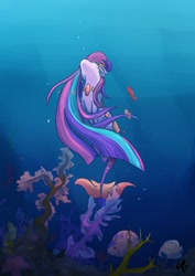 Size: 1254x1771 | Tagged: safe, artist:overlord pony, derpibooru import, oc, oc only, fish, pony, closed species, coral reef, solo, swimming, underwater, water