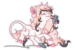 Size: 1200x800 | Tagged: safe, artist:lavvythejackalope, derpibooru import, oc, oc only, classical unicorn, pony, unicorn, cloven hooves, female, horn, jewelry, leonine tail, mare, microphone, necklace, simple background, solo, story included, transparent background, unicorn oc, unshorn fetlocks