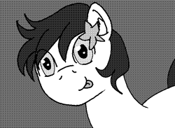 Size: 613x448 | Tagged: safe, artist:multi-faceted, star dancer, earth pony, pony, star dancer appreciation collab, my little pony: the manga, black and white, gray background, grayscale, monochrome, paint, simple background, solo