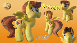 Size: 1280x720 | Tagged: safe, artist:steam-loco, derpibooru import, oc, oc:stjonal, pegasus, pony, cutie mark, embroidery, male, meme face, pegasus oc, photo, plushie, solo, spread wings, wings