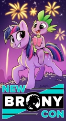 Size: 596x1080 | Tagged: artist needed, safe, derpibooru import, spike, twilight sparkle, convention, new bronycon, poster, ticket