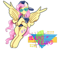 Size: 4000x4000 | Tagged: safe, artist:lightningchaserarts, derpibooru import, fluttershy, earth pony, pegasus, be kind, be kind rewind, pose, retro, rewind, shuttershades, solo, vaporwave, wingerguns