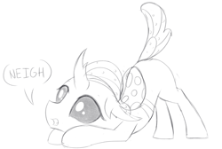 Size: 2113x1424 | Tagged: safe, artist:dtcx97, derpibooru import, ocellus, changedling, changeling, face down ass up, monochrome, neigh, solo