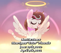 Size: 1024x890 | Tagged: safe, artist:doraeartdreams-aspy, derpibooru import, oc, oc:heartpaw phoenix, pony, halo, rest in peace, solo