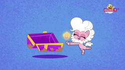 Size: 1920x1080 | Tagged: safe, derpibooru import, screencap, pinkie pie, earth pony, pony, my little pony: pony life, time after time capsule, spoiler:pony life s02e09, beard, chest, cupcake, facial hair, female, food, future, imagine spot, mare, minimini, solo, white hair