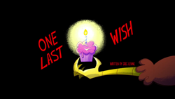 Size: 1920x1080 | Tagged: safe, derpibooru import, screencap, discord, draconequus, my little pony: pony life, one last wish, spoiler:pony life s02e27, candle, cupcake, food, male, offscreen character, solo, title card
