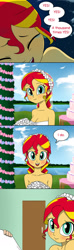 Size: 566x1920 | Tagged: safe, artist:doublewbrothers, derpibooru import, edit, sunset shimmer, equestria girls, bare shoulders, clothes, door, dress, looking at you, sleeveless, speech bubble, strapless, wedding dress