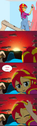 Size: 565x1920 | Tagged: safe, artist:doublewbrothers, derpibooru import, edit, sunset shimmer, equestria girls, clothes, cloud, hand on head, i love you, overalls, painting, speech bubble, sunset