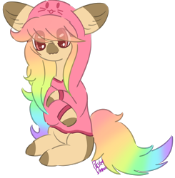 Size: 1648x1684 | Tagged: safe, artist:pasteldraws, derpibooru import, earth pony, pony, clothes, cute, hoodie, multicolored hair, rainbow hair, redesign, simple background, sitting, solo, transparent background