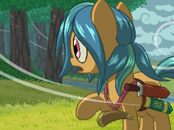 Size: 800x600 | Tagged: safe, artist:rangelost, derpibooru import, oc, oc only, oc:windcaller, earth pony, pony, cloud, cyoa:d20 pony, grass, male, outdoors, sky, solo, stallion, sword, tree, weapon