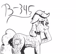 Size: 2100x1500 | Tagged: safe, artist:hemlock conium, derpibooru import, oc, oc:b-345, earth pony, original species, pony, digital art, drawing tablet, earth pony oc, female, mare, monochrome, ponified, simple, simple background, sketch, solo