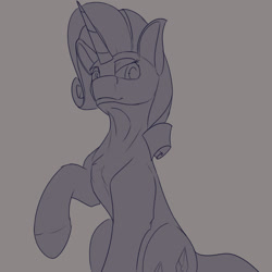 Size: 1600x1600 | Tagged: safe, artist:tenebrisnoctus, derpibooru import, rarity, pony, unicorn, female, gray background, grayscale, mare, monochrome, simple background, sketch