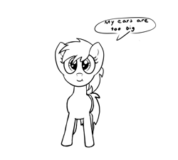 Size: 1200x1080 | Tagged: safe, artist:mlpfimguy, oc, oc only, earth pony, pony, big ears, black and white, dialogue, ears, female, looking at you, simple background, sketch, solo, white background