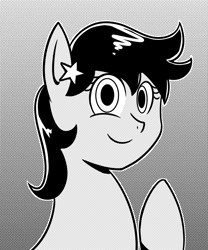 Size: 1000x1200 | Tagged: safe, artist:machacapigeon, star dancer, earth pony, pony, star dancer appreciation collab, bust, female, looking at you, monochrome, simple background, solo