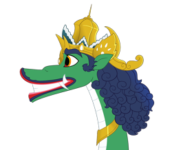 Size: 922x805 | Tagged: safe, artist:queencold, derpibooru import, oc, dragon, lamia, original species, crown, fangs, gold, hair, jewelry, regalia, simple background, solo, transparent background