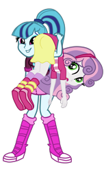 Size: 2338x3847 | Tagged: safe, artist:gmaplay, derpibooru import, sonata dusk, sweetie belle, equestria girls, butt, carried, carry, cute, kidnapped, over the shoulder, solo, sonatabetes, sweetie belle is not amused, sweetie butt, unamused