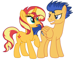 Size: 1968x1680 | Tagged: safe, artist:gmaplay, derpibooru import, flash sentry, sunset shimmer, pegasus, pony, unicorn, female, flashimmer, male, shipping, straight