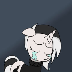 Size: 1500x1500 | Tagged: safe, artist:bestponies, derpibooru import, oc, oc only, oc:diamond horseshoe, unicorn, clothes, crying, cutie mark, female, mare, sad, sad face, simple background, sweater