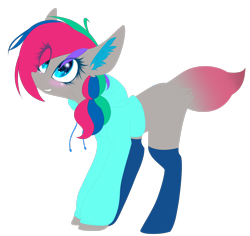 Size: 2520x2379 | Tagged: safe, artist:mediasmile666, derpibooru import, oc, oc only, earth pony, pony, blue socks, blushing, clothes, female, hoodie, mare, simple background, smiling, socks, solo, standing, transparent background