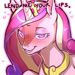 Size: 1159x1159 | Tagged: safe, artist:cold-blooded-twilight, derpibooru import, princess cadance, alicorn, pony, blushing, bronybait, bust, cute, dialogue, female, full face view, glow, heart, horn, imminent infidelity, imminent kissing, looking at you, mare, png, raised hoof, raised leg, simple background, smiling, smiling at you, solo, talking to viewer, yoke