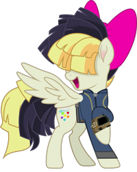 Size: 3997x5000 | Tagged: safe, artist:dashiesparkle, artist:ponygamer2020, derpibooru import, songbird serenade, pegasus, pony, fallout equestria, my little pony: the movie, absurd resolution, bow, clothes, fallout, female, hair bow, jumpsuit, mare, pipboy, sia (singer), simple background, solo, transparent background, vault suit, vector