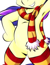 Size: 439x571 | Tagged: safe, artist:taekwon-magic, derpibooru import, edit, oc, oc only, oc:peach heart, belly, bipedal, clothes, hoof on hip, pictures of bellies, scarf, simple background, smiling, socks, solo, transparent background