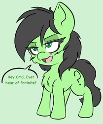 Size: 1536x1835 | Tagged: safe, artist:larrykitty, derpibooru import, oc, oc only, oc:anon filly, earth pony, pony, dialogue, female, filly, fortnite, pure unfiltered evil, solo