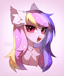 Size: 1280x1523 | Tagged: safe, artist:kirionek, derpibooru import, oc, bat pony, pony, bat pony oc, bust, fangs, fluffy, portrait, solo, sparkles