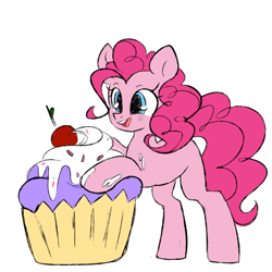 Size: 1000x1000 | Tagged: safe, artist:thieftea, derpibooru import, pinkie pie, earth pony, pony, cupcake, cute, diapinkes, female, food, mare, open mouth, simple background, solo, white background