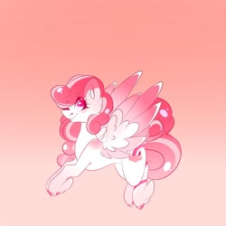 Size: 1080x1080 | Tagged: safe, artist:tessa_key_, derpibooru import, oc, oc only, pegasus, pony, ear fluff, ears, feathered fetlocks, gradient background, hoof polish, pegasus oc, smiling, solo, two toned wings, wings