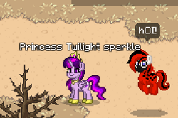 Size: 369x245 | Tagged: safe, derpibooru import, twilight sparkle, twilight sparkle (alicorn), alicorn, insect, ladybug, pony, ashes town, game screencap, ponified, species swap, twilight hates ladybugs