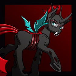 Size: 3979x3980 | Tagged: safe, artist:xexus, derpibooru import, oc, oc:interloper, changeling, changeling oc, glasses, high res, horn, looking at you, nudity, red changeling, solo, wings