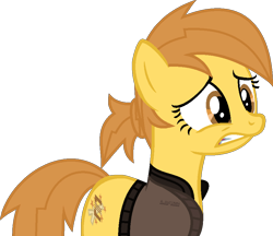 Size: 897x776 | Tagged: safe, artist:pegasski, derpibooru import, oc, oc only, earth pony, pony, fallout equestria, base used, clothes, earth pony oc, enclave, eyelashes, female, frown, mare, simple background, solo, transparent background